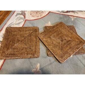 Caspari Rattan Square Placemats in Dark Natural, LOT OF 3